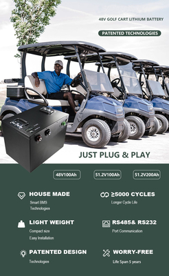 100Ah batterie au lithium de 48 volts pour le chariot de golf 51.2v 200Ah Lifepo4 avec le chargeur de Bms