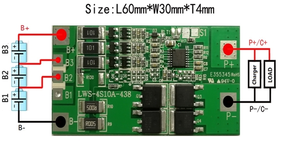 Carte rechargeable de protection de BMS Battery Lithium 3.2v 4s 10a 12.8v